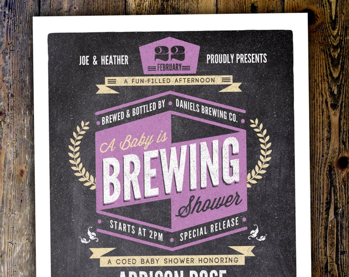 Coed baby shower invitation- Beer baby shower invitation- couples baby shower - girl baby shower - boy baby shower, baby is brewing, BBQ