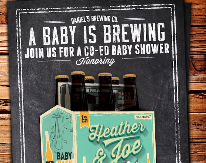 Coed baby shower invitation- Beer baby shower invitation- couples baby shower - girl baby shower - boy baby shower, baby is brewing,BBQ