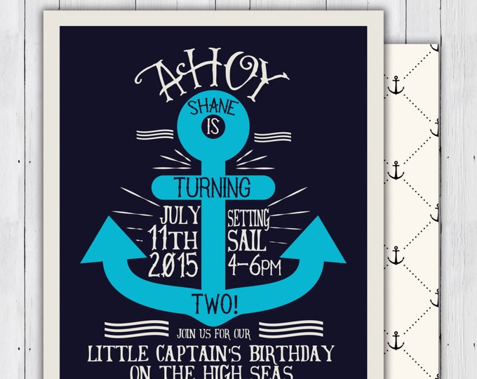 Nautical birthday Invitation - Ahoy, anchor, Sailboat Invitation-Nautical Preppy Invitation-Nautical Invite- ocean, girl and boy twins