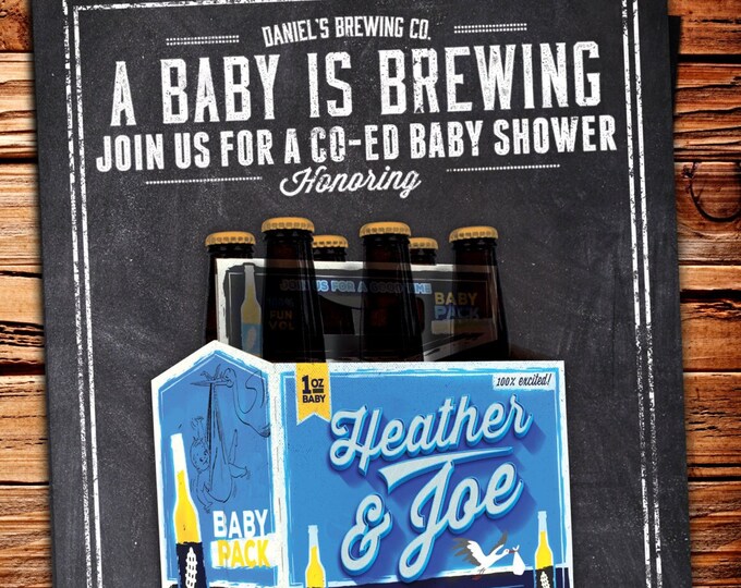 Coed baby shower invitation- Beer baby shower invitation- couples baby shower - girl baby shower - boy baby shower, baby is brewing,BBQ