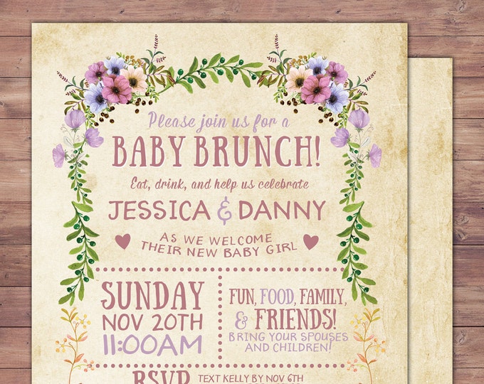 Floral, rustic, BOHO, BabyQ chalkboard couples co-ed Baby Shower BBQ invitation, baby q, boy girl- baby is brewing, baby girl shower