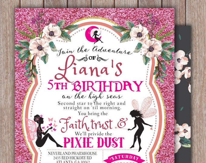 Fairy Birthday Invitation // neverland Invitation // Watercolor Floral // Baby Shower // Vintage Floral Background // Pixie invitation //1st