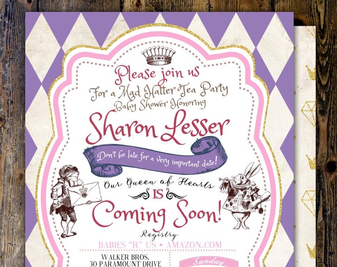 Tea Party, Wonderland Invitation, Birthday Invitation, through the looking glass, wonderland, baby shower