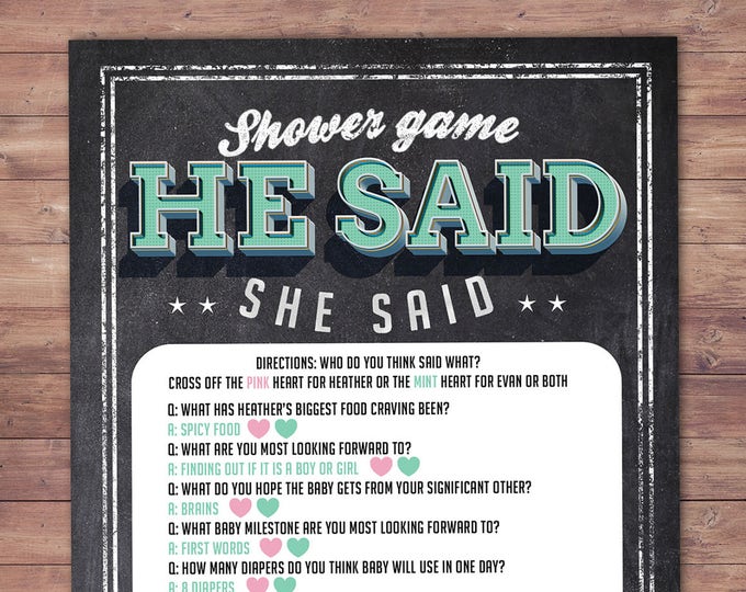 He said she said baby shower game, Baby is brewing, Coed baby shower, baby wishes card- Beer baby shower invitation- couples baby shower