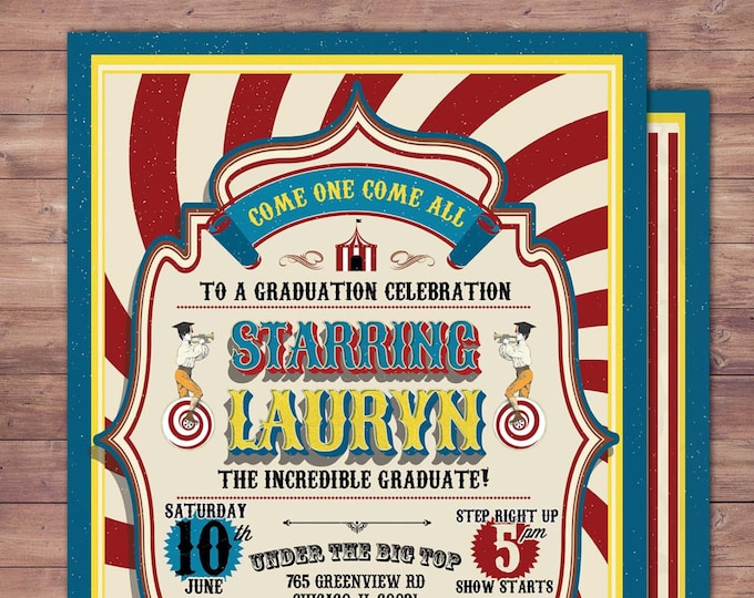 CIRCUS graduation Invitation- Carnival invitation-prom- graduation party invitation-school dance invitation, prom invitation, Digital files