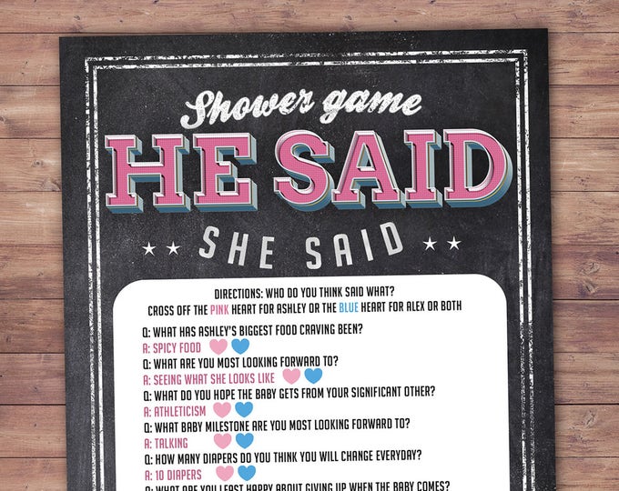 He said she said baby shower game, Baby is brewing, Coed baby shower, baby wishes card- Beer baby shower invitation- couples baby shower