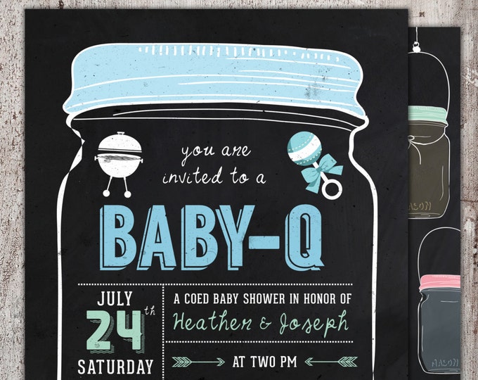 BABY Q Invitation, BabyQ Baby Shower Invitation, Backyard BBQ Invite, Co-Ed Baby Shower Invite,