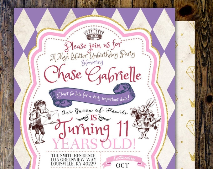 Tea Party, Wonderland Invitation, Birthday Invitation, through the looking glass, wonderland, baby shower
