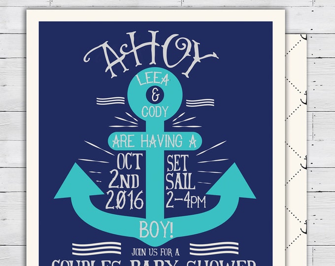 Nautical Baby Shower Invitation - Ahoy It's A Boy - DIY - Coed shower - Personalized invitation- Baby Shower invitation, couples shower