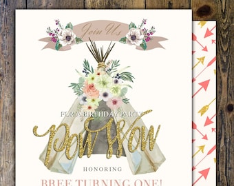 Boho Tribal First Birthday Invitation, Arrows (Digital File)