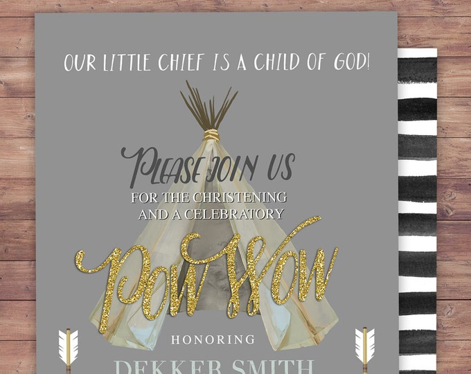 Christening, pow wow, Baby Shower Invitation, Indian Baby shower Invite, aztec baby shower invite,boy, invitation, BOHO, Tribal