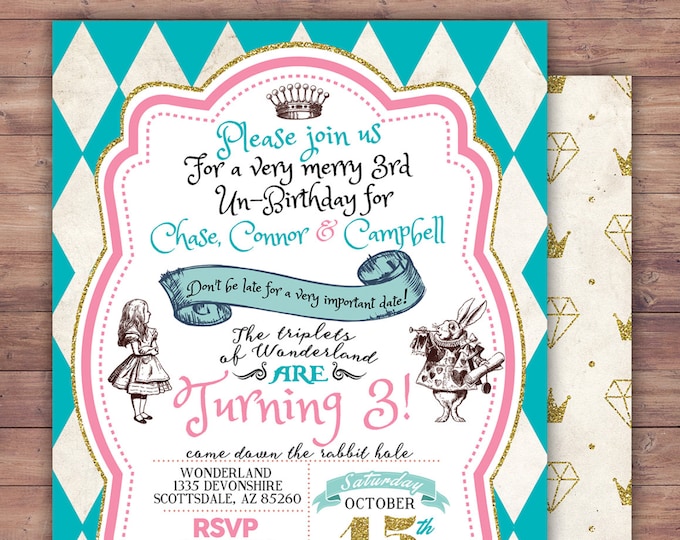 Tea Party invite, Wonderland Invitation, Birthday Invitation, through the looking glass, wonderland, baby shower