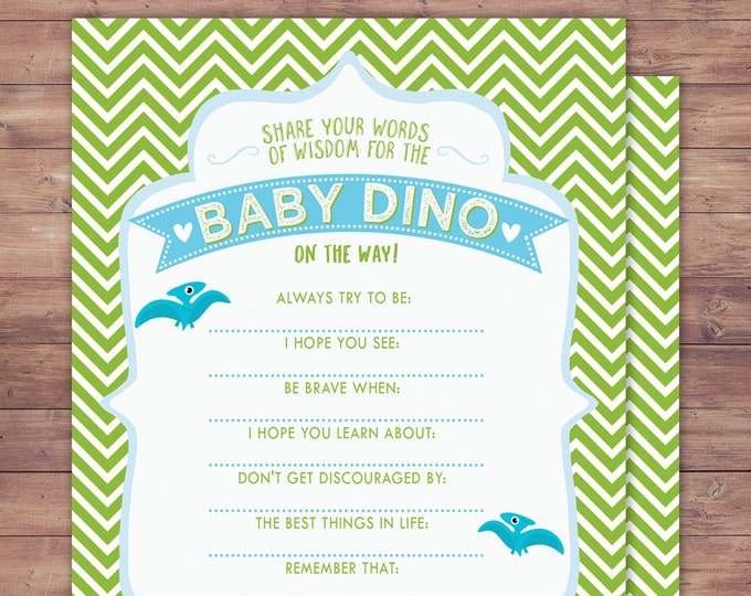 Advice card, Dinosaur, baby shower, dino baby, chevron pattern, hatching, baby shower decor, baby dinosaur, coed baby shower