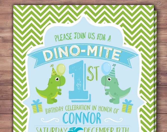 Dinosaur birthday, invitation, dino baby, chevron pattern, first birthday, 1st birthday,  baby shower decor, baby dinosaur, coed baby shower