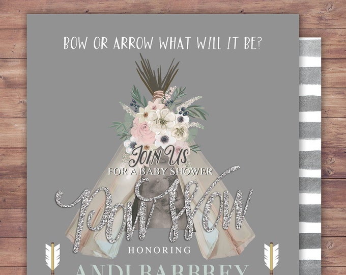 TEEPEE Baby Shower Invitation, Indian Baby shower Invite, aztec baby shower invite,boy, invitation, gender reveal, pow wow, BOHO, Tribal