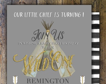 Wild one invite, Teepee Birthday Invitation, Boho invitation, Tribal, first birthday, 1st birthday, Boho birthday party, printable