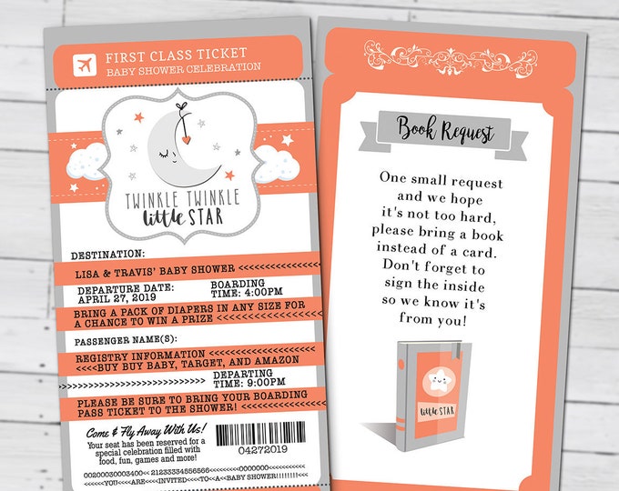 PASSPORT and TICKET baby shower invitation, Twinkle, Twinkle little star- travel baby shower invitation- Digital files Only