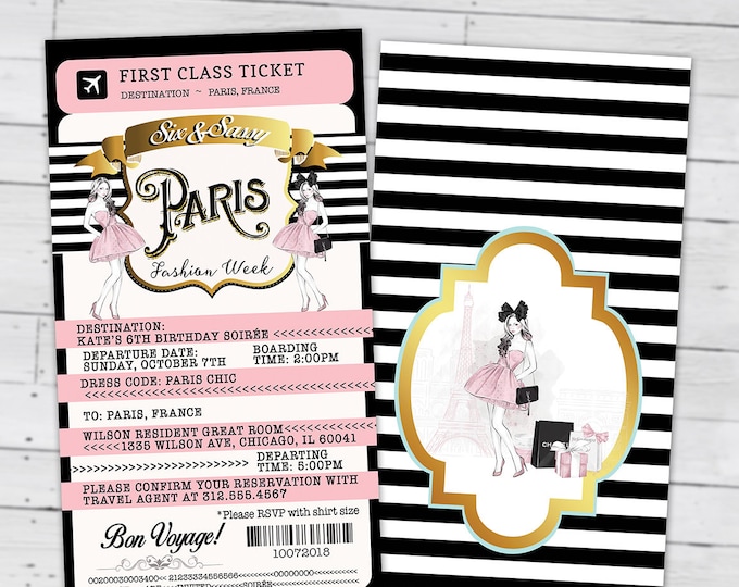 PASSPORT and TICKET, Sweet 16, Quinceanera invitation Girl birthday party, travel birthday party invitation- Paris, Digital files only