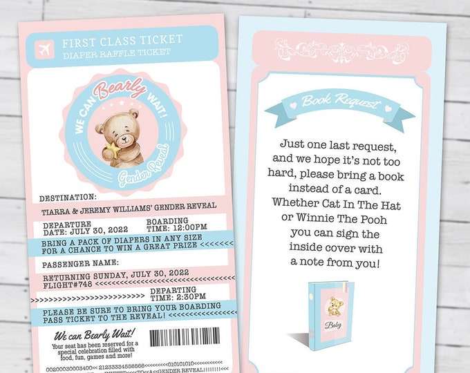 Teddy Bear gender reveal Invitation, We can Bearly Wait, Bearly Wait Baby Shower Invitation, passport invitation