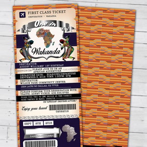 PASSPORT und TICKET Geburtstagseinladung, Wakanda, Afrika Passport, Afrikanischer Geburtstag, Afrikanischer Geburtstag, nur digitale Dateien