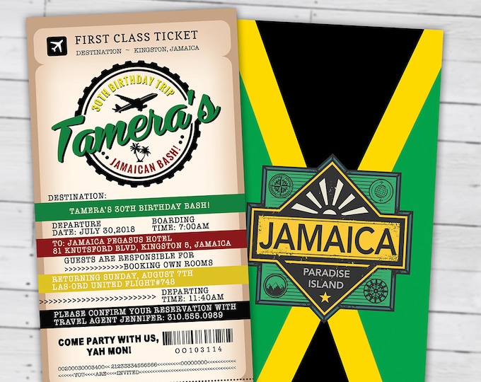 Passport and ticket birthday invitation, cruise party invitation, travel invitation, Jamaica, girl's trip invitation, Digital files only