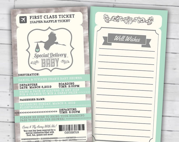 PASSPORT and TICKET baby shower invitation, Coed baby shower invitation- travel baby shower invitation- couples baby shower