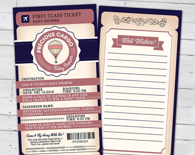 Precious Cargo Passport and ticket baby shower invitation, Coed baby shower invitation- travel baby shower invitation- Digital files only