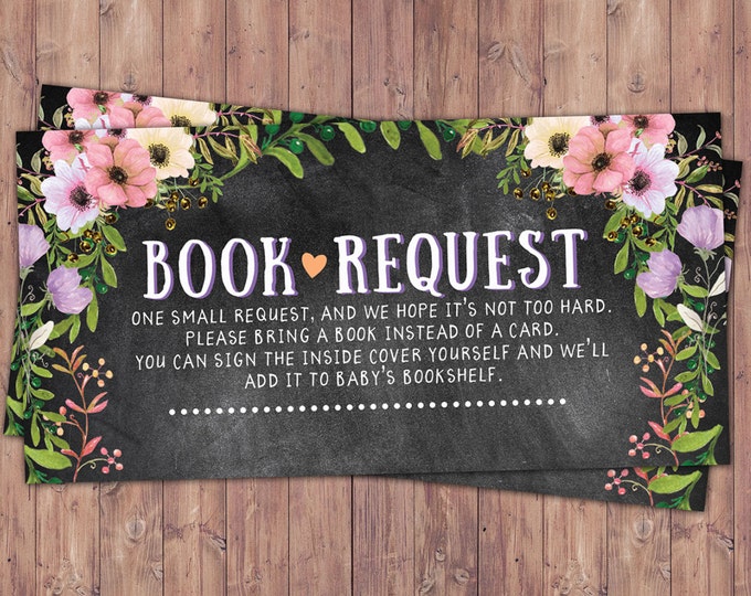 Book request insert, Floral, rustic, BOHO, BabyQ, chalkboard, Co-ed Baby Shower, BBQ, Baby-Q, baby boy, baby girl, shower game