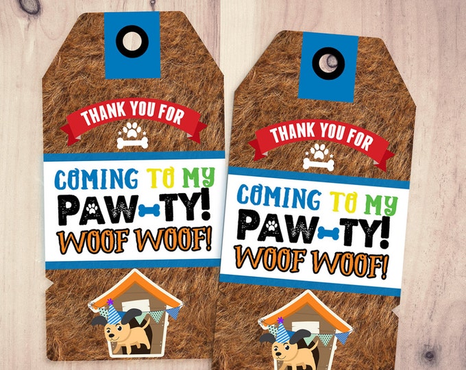 Puppy Party favor tags - Puppy Paw-ty - Paw party, birthday, baby shower, puppy adoption, sit & Stay pawty, Dog birthday, puppy birthday