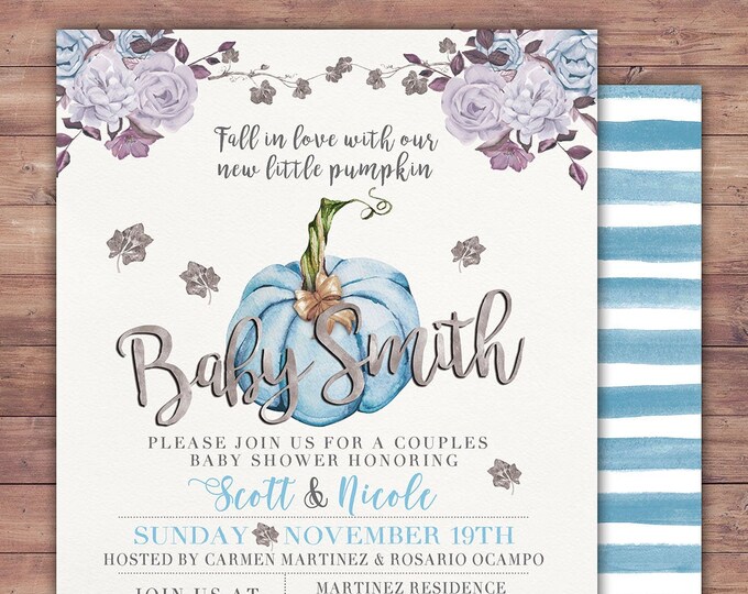 Little Pumpkin Baby Shower Invitation,  baby shower invite, pumpkin baby shower invite, fall baby shower, BOHO, watercolor