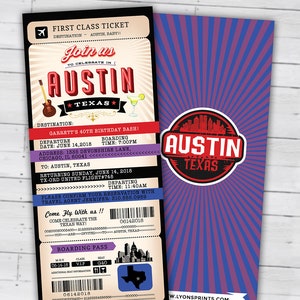 PASSPORT und TICKET Geburtstagseinladung, Reise-Geburtstags-Party-Einladung, Austin, Texas, Lone Star, nur digitale Dateien, Texas-Thema