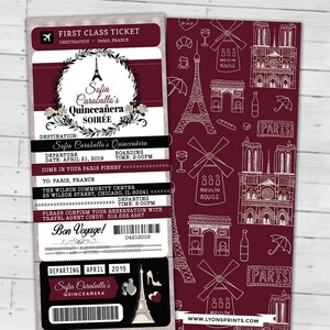PASSPORT and TICKET invitation, Girl birthday party invitation- travel, Digital files only- Paris, prom, sweet 16, Quinceañera