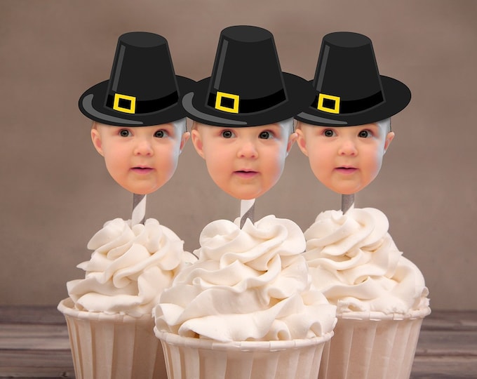 Pilgrim, Photo Cupcake Toppers, Digital File - , Indian, chief, western,, first birthday, Thanksgiving, pow wow, party, birthday, turkey,