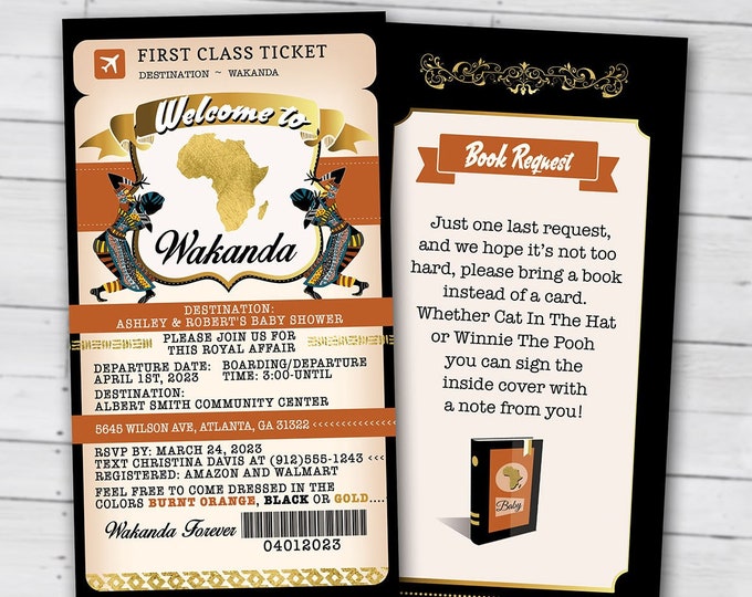 PASSPORT and TICKET baby shower invitation, Wakanda, Africa Passport, African Birthday, African Birthday, Panther, Digital files only