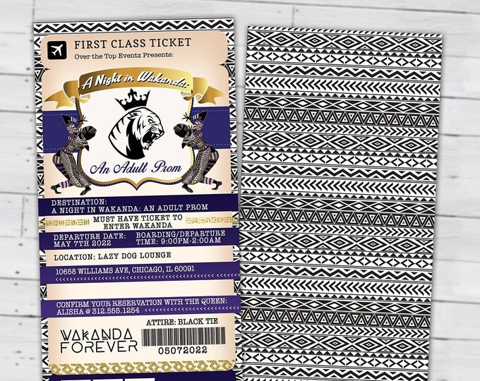 Passport and ticket, Prom invitation, Birthday invitation, Wakanda, Africa Passport, African Birthday, Panther, Digital files only