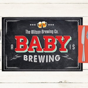 Baby is brewing digital Placemat design, Menu, Baby shower Party Decor, Party Table Decor, BabyQ, Baby shower, rustic, Digital Files only
