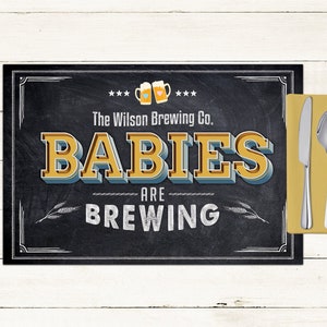 Baby is brewing digital Placemat design, Menu, Baby shower Party Decor, Party Table Decor, BabyQ, Baby shower, rustic, Digital Files only