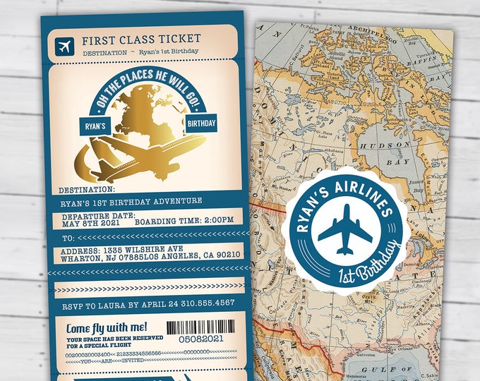Passport and ticket birthday invitation, travel birthday party invitation, retirement party, going away party, travel, Digital files only
