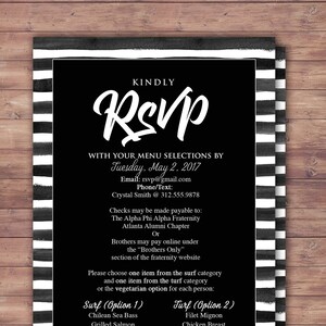RSVP Karte, elegant, Schwarz-Weiß-Party, Abschlussball, Jubiläumsparty einladen, Save the Date, Hochzeitseinladung, Verlobung, Brautparty