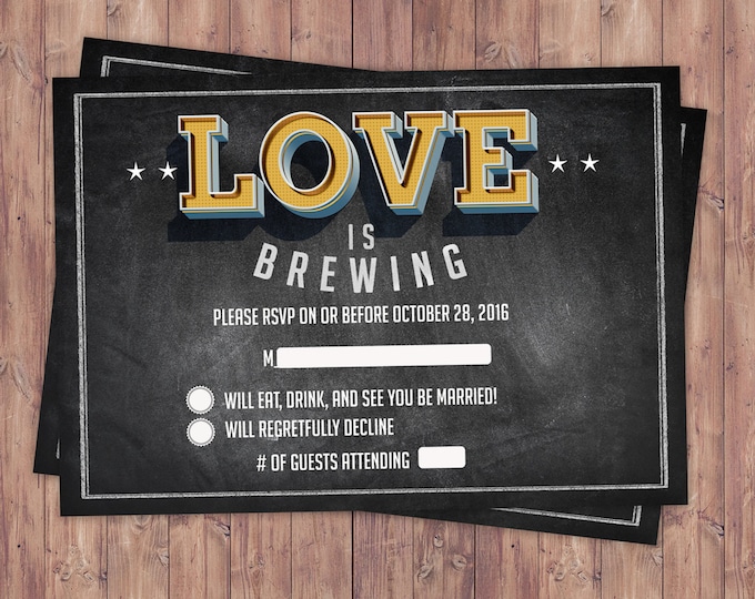 RSVP card, Coed bridal shower, Beer bridal shower, couples shower, bridal shower RSVP, Beer and BBQ, love is brewing