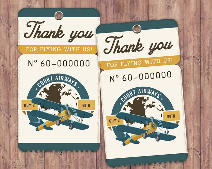 Vintage Airplane, birthday, luggage tag- Vintage / Rustic / Airplane / Birthday Party, first birthday, 1st, 60th