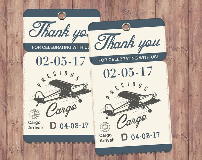 Precious Cargo favor tag,  Baby Shower tag , Baby Shower, vintage airplane invitation, time flies, luggage tag