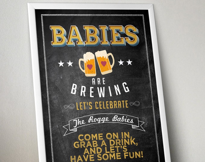 Welcome signl, rustic, BOHO, BabyQ chalkboard couples co-ed Baby Shower BBQ - babyQ  baby is brewing, Printable File Only