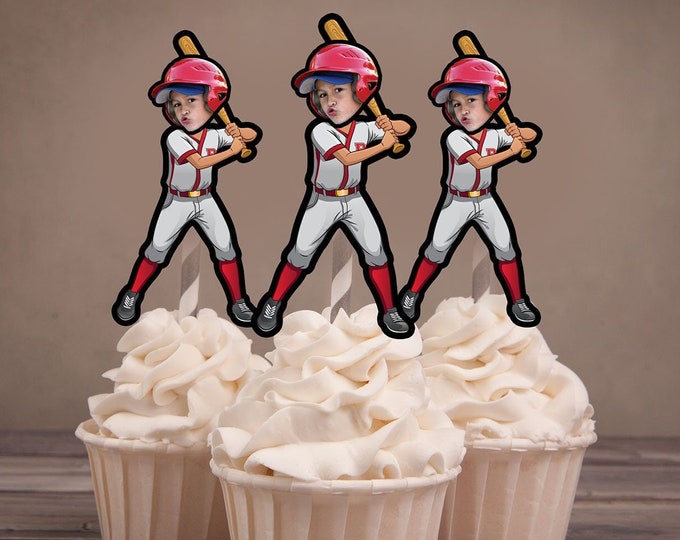 Digital Photo Cupcake Toppers, Baseball Party, Baseball theme, Baseball  birthday, Baseball, Baseball party decor, team gift