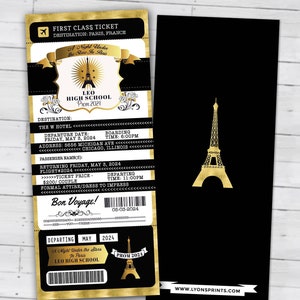 Paris, Abschlussball, PASS- und TICKET-Einladung, Geburtstagsfeier, Brautparty, Reisegeburtstag, Einladung, Abschlussball, Reisepass, digitale Dateien