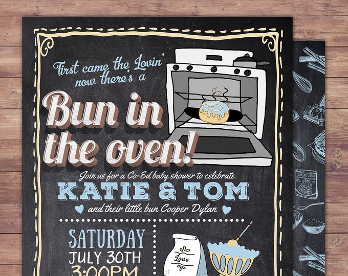 A Bun is in the Oven Invitation, Gender Reveal Invitation, BABYQ, Gender Reveal Invitation, baby shower invite