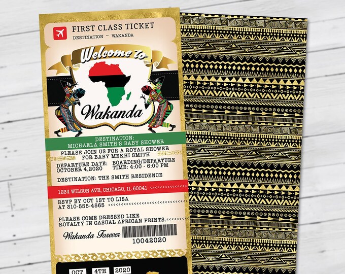 PASSPORT and TICKET baby shower invitation, Wakanda, Africa Passport, African Birthday, African Birthday, Panther, Digital files only