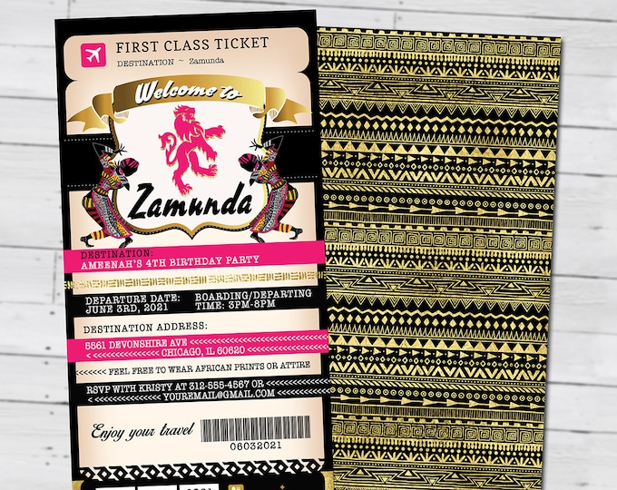 Passport and ticket birthday invitation, Coming to America Birthday invitation, Africa Passport, Zamunda, wedding, Digital files only