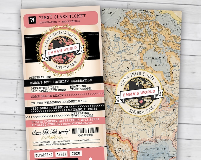 PASSPORT and TICKET birthday invitation, travel birthday party invitation, retirement party, going away party, travel, Digital files only