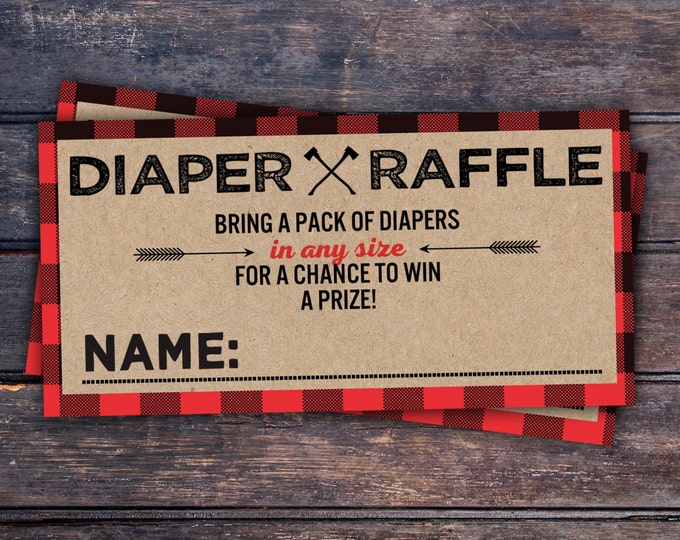 Diaper Raffle, digital file only, Lumberjack Baby Shower, Buffalo Plaid Woodland Baby Shower, Baby shower games, bear